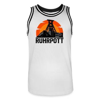 Klassisches Ruhrpott Hoodie, Shirt, Tassen Design - Männer Basketball-Trikot - Weiß/Schwarz - Vorne - AI Model Male 185 dark (185cm)