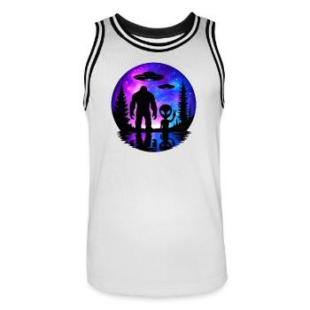 Vaisseau spatial extraterrestre Bigfoot, OVNI Sasquatch Believers - Maillot de basket Homme - blanc/noir - Devant - AI Model Male 185 dark (185cm)