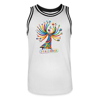 Alleskönner bunte Mehrarmfigur viele Arme Genie - Männer Basketball-Trikot - Weiß/Schwarz - Vorne - AI Model Male 185 dark (185cm)