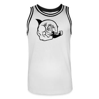 Silhouette d’entraînement musclé de bodybuilder requin - Maillot de basket Homme - blanc/noir - Devant - AI Model Male 185 dark (185cm)