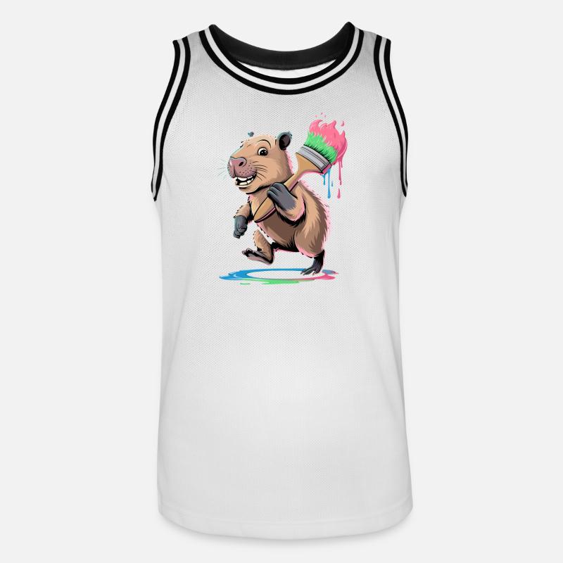 Capibara divertente con macchie colorate di vernice a pennello - Maglia da basket per uomo - bianco/nero