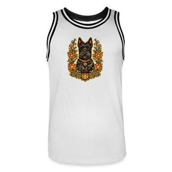 Floral Frame Scottish Terrier - Männer Basketball-Trikot - Weiß/Schwarz - Vorne - AI Model Male 185 dark (185cm)
