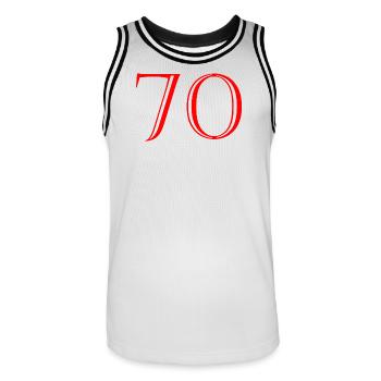 70. 70 ANS. 70e ANNIVERSAIRE. ANNIVERSAIRE 70 ANS. - Maillot de basket Homme - blanc/noir - Devant - AI Model Male 185 dark (185cm)