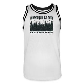 Adventure is out there – Beware Wildlife Humor - Männer Basketball-Trikot - Weiß/Schwarz - Vorne - AI Model Male 185 dark (185cm)