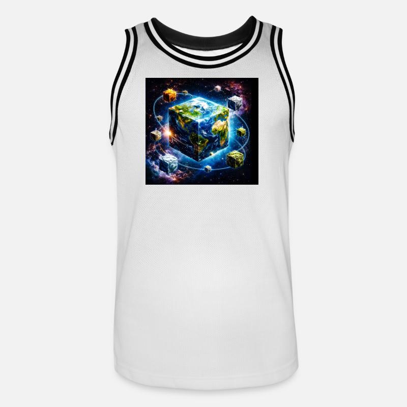 Cube terrestre dans l’espace - Maillot de basket Homme - blanc/noir