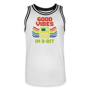 Gute Vibes in 8-Bit | Chiptune Retro Musik - Männer Basketball-Trikot - Weiß/Schwarz - Vorne - AI Model Male 185 dark (185cm)