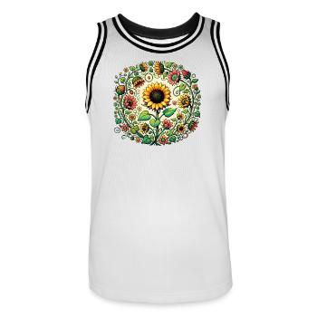 Sunflower Circular Mandala - Men's Basketball Jersey - white/black - Front - AI Model Male 185 dark (185cm)