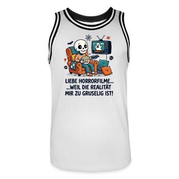 Horror Filme Realität Grusel Humor - Männer Basketball-Trikot - Weiß/Schwarz - Vorne - AI Model Male 185 dark (185cm)