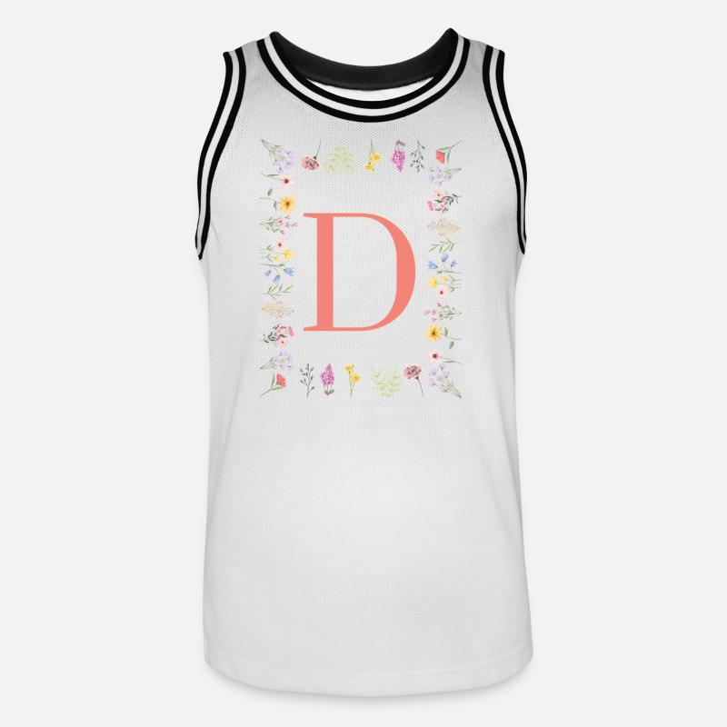 Florale Initialen "D", Buchstaben Monogramm  - Männer Basketball-Trikot - Weiß/Schwarz