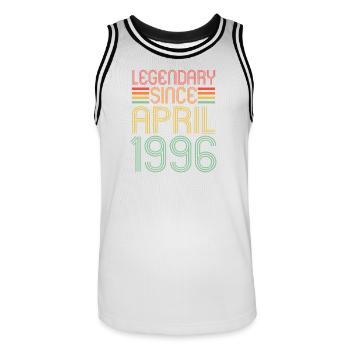 Legendary since April 1996, Retro, Geburtstag - Männer Basketball-Trikot - Weiß/Schwarz - Vorne - AI Model Male 185 dark (185cm)