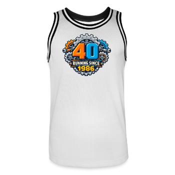 40 ans de carrière depuis 1986 - Maillot de basket Homme - blanc/noir - Devant - AI Model Male 185 dark (185cm)
