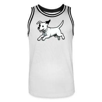 Dessin animé de chien joueur - Maillot de basket Homme - blanc/noir - Devant - AI Model Male 185 dark (185cm)