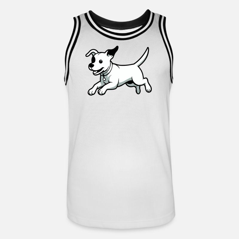 Dessin animé de chien joueur - Maillot de basket Homme - blanc/noir