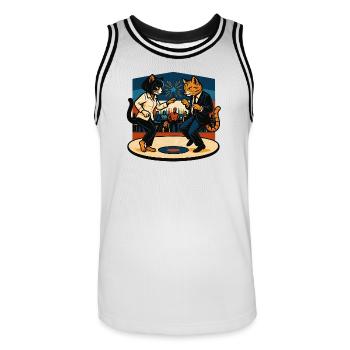 Deux chats rétro dansant – style vintage - Maillot de basket Homme - blanc/noir - Devant - AI Model Male 185 dark (185cm)