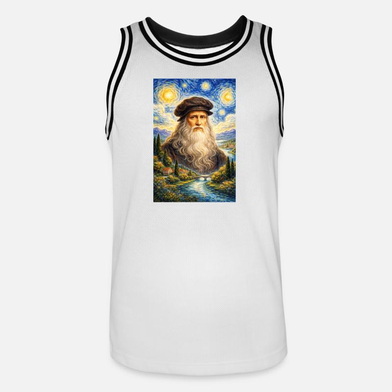 La notte stellata di Leonardo da Vinci - Maglia da basket per uomo - bianco/nero