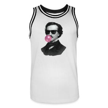 Edgar Allan Poe mit Kaugummi und Sonnenbrille - Männer Basketball-Trikot - Weiß/Schwarz - Vorne - AI Model Male 185 dark (185cm)