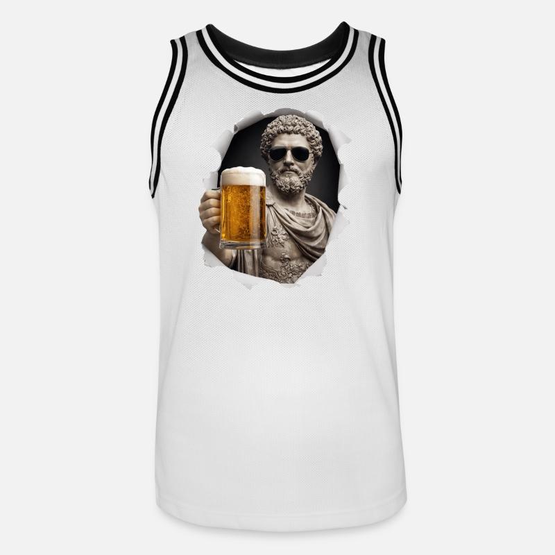 Marcus Aurelius mit Sonnenbrille und Bier - Männer Basketball-Trikot - Weiß/Schwarz