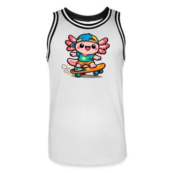 Axolotl skateur Kawaii Wing - Maillot de basket Homme - blanc/noir - Devant - AI Model Male 185 dark (185cm)
