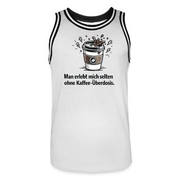 Kaffee-Überdosis Spruchbecher - Männer Basketball-Trikot - Weiß/Schwarz - Vorne - AI Model Male 185 dark (185cm)