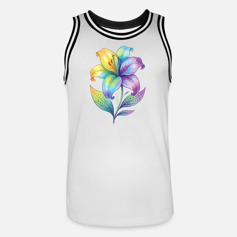 Dipinto ad acquerello con giglio arcobaleno - Maglia da basket per uomo - bianco/nero