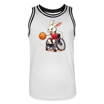 Rollstuhl Basketball Hase Sport Fun Design  - Männer Basketball-Trikot - Weiß/Schwarz - Vorne - AI Model Male 185 dark (185cm)