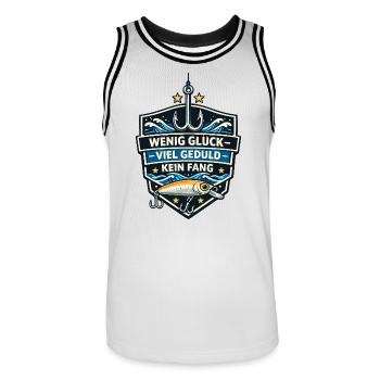 Fischerabzeichen Geduld-Spruch Motivation - Männer Basketball-Trikot - Weiß/Schwarz - Vorne - AI Model Male 185 dark (185cm)