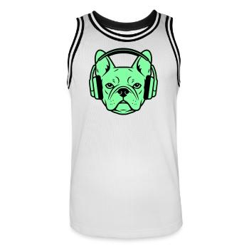 Frenchie Headphones Gamer Dog - Men's Basketball Jersey - white/black - Front - AI Model Male 185 dark (185cm)