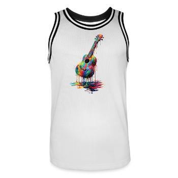 Ukulele mit tropfender Farbe - Männer Basketball-Trikot - Weiß/Schwarz - Vorne - AI Model Male 185 dark (185cm)