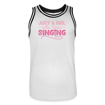 Nur ein Mädchen, das gerne Karaoke-Sängerin singt - Männer Basketball-Trikot - Weiß/Schwarz - Vorne - AI Model Male 185 dark (185cm)