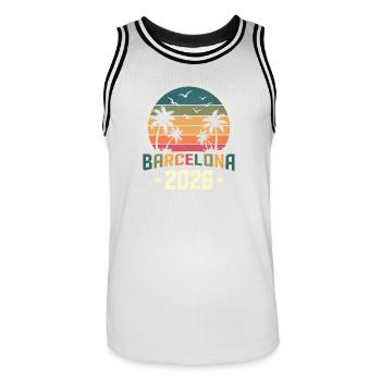 Barcelona 2026 - Männer Basketball-Trikot - Weiß/Schwarz - Vorne - AI Model Male 185 dark (185cm)