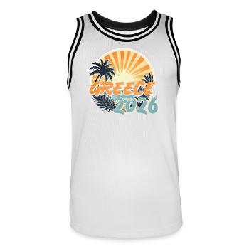 Greece 2026 - Männer Basketball-Trikot - Weiß/Schwarz - Vorne - AI Model Male 185 dark (185cm)