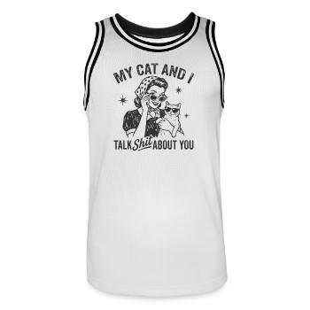 Cat Talk in Retro Style Gossip Gift - Men's Basketball Jersey - white/black - Front - AI Model Male 185 dark (185cm)