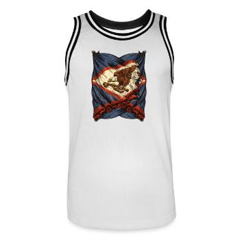 Vintage Adler Flagge Emblem mit Gewehr - Männer Basketball-Trikot - Weiß/Schwarz - Vorne - AI Model Male 185 dark (185cm)