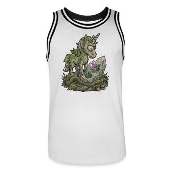 Funny Stone Unicorn Statue Mossy Fantasy Design - Men's Basketball Jersey - white/black - Front - AI Model Male 185 dark (185cm)