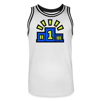 Sieger Podest Platz 1 Champion - Männer Basketball-Trikot - Weiß/Schwarz - Vorne - AI Model Male 185 dark (185cm)