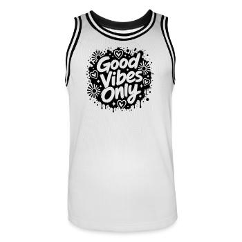 Good Vibe Only Graffiti Motif - Men's Basketball Jersey - white/black - Front - AI Model Male 185 dark (185cm)