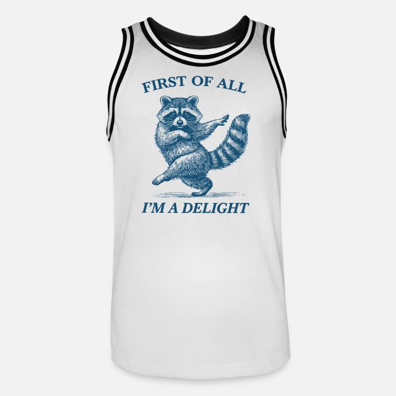 Zunächst einmal bin ich ein Delight-Waschbär - Männer Basketball-Trikot - Weiß/Schwarz