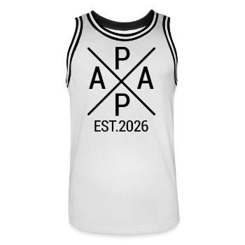 Croisement de l’annonce de grossesse du père 2026 - Maillot de basket Homme - blanc/noir - Devant - AI Model Male 185 dark (185cm)
