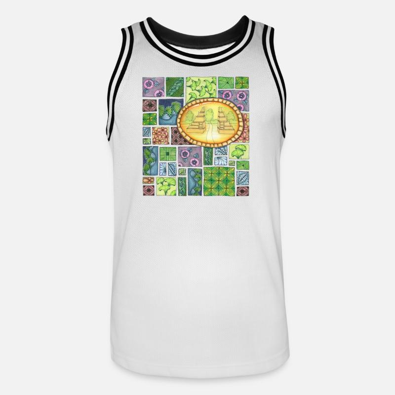 Bali temple on pattern patchwork - Männer Basketball-Trikot - Weiß/Schwarz