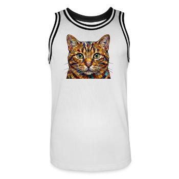 Cat in colorful mosaic pattern in rainbow colors - Men's Basketball Jersey - white/black - Front - AI Model Male 185 dark (185cm)