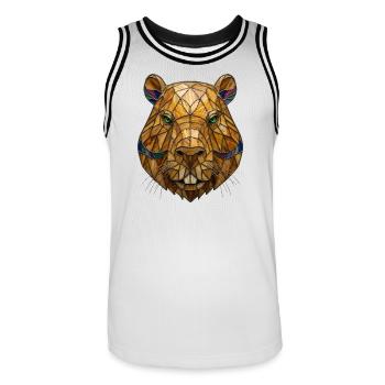 Stained Glass Capybara Portrait Mosaic Art - Men's Basketball Jersey - white/black - Front - AI Model Male 185 dark (185cm)