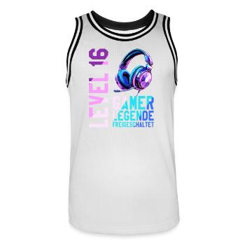 16. Geburtstag Junge Mädchen Gaming Level 16 Jahre - Männer Basketball-Trikot - Weiß/Schwarz - Vorne - AI Model Male 185 dark (185cm)