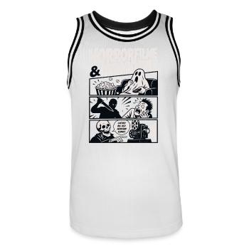 Horrorfilme und Komödie Nerd - Männer Basketball-Trikot - Weiß/Schwarz - Vorne - AI Model Male 185 dark (185cm)