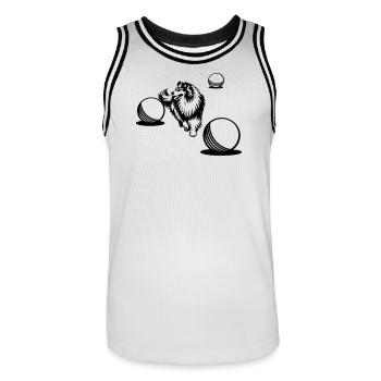 Langhaarcollie Treibball Sport 2 (einfärbbar) - Männer Basketball-Trikot - Weiß/Schwarz - Vorne - AI Model Male 185 dark (185cm)