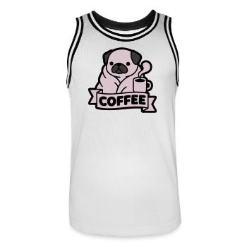 Pug Coffee Morning Grouch Banner - Men's Basketball Jersey - white/black - Front - AI Model Male 185 dark (185cm)