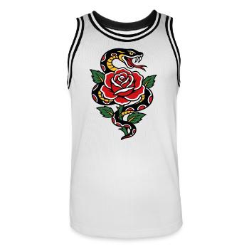 Snake and red rose tattoo style - Men's Basketball Jersey - white/black - Front - AI Model Male 185 dark (185cm)