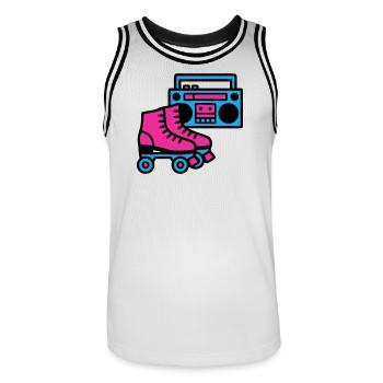 Rollschuhe Boombox 80er Retro - Männer Basketball-Trikot - Weiß/Schwarz - Vorne - AI Model Male 185 dark (185cm)