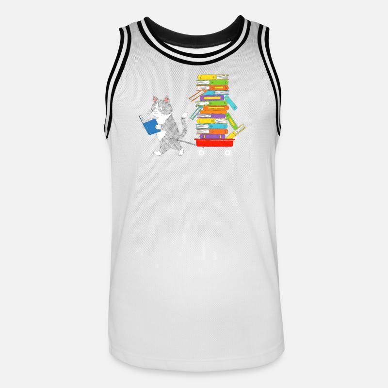 Reading kitten pulls book trolley - Men's Basketball Jersey - white/black