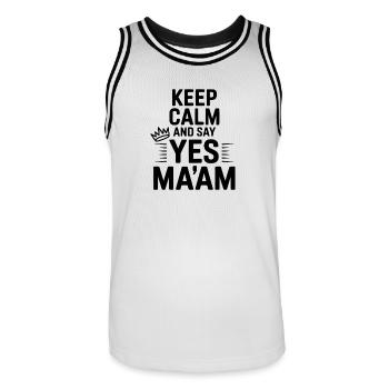 Keep Calm and Say Yes Ma'am - Men's Basketball Jersey - white/black - Front - AI Model Male 185 dark (185cm)