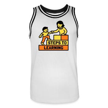 Logo Étapes pour apprendre l’école - Maillot de basket Homme - blanc/noir - Devant - AI Model Male 185 dark (185cm)